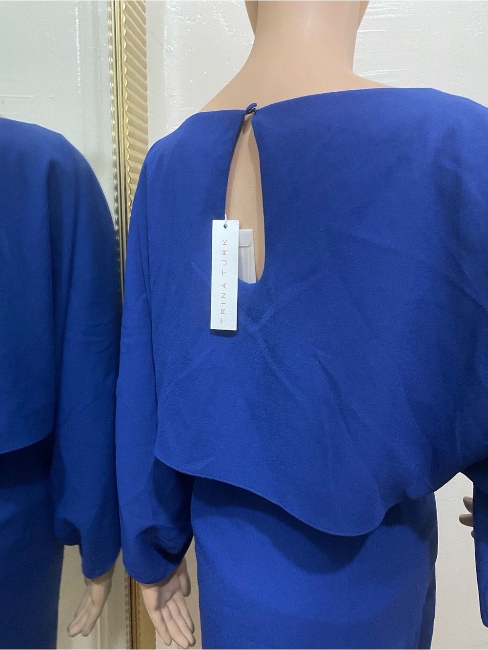 Trina Turk Royal Blue Cape-Sleeve Sheath Dress - Picture 7 of 15